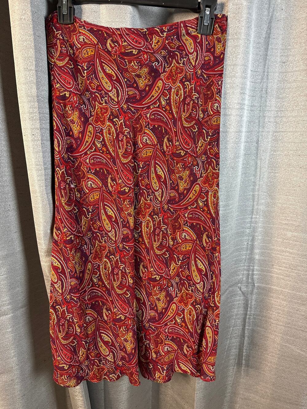 Burgundy Paisley Crepe Skirt Sz XS
